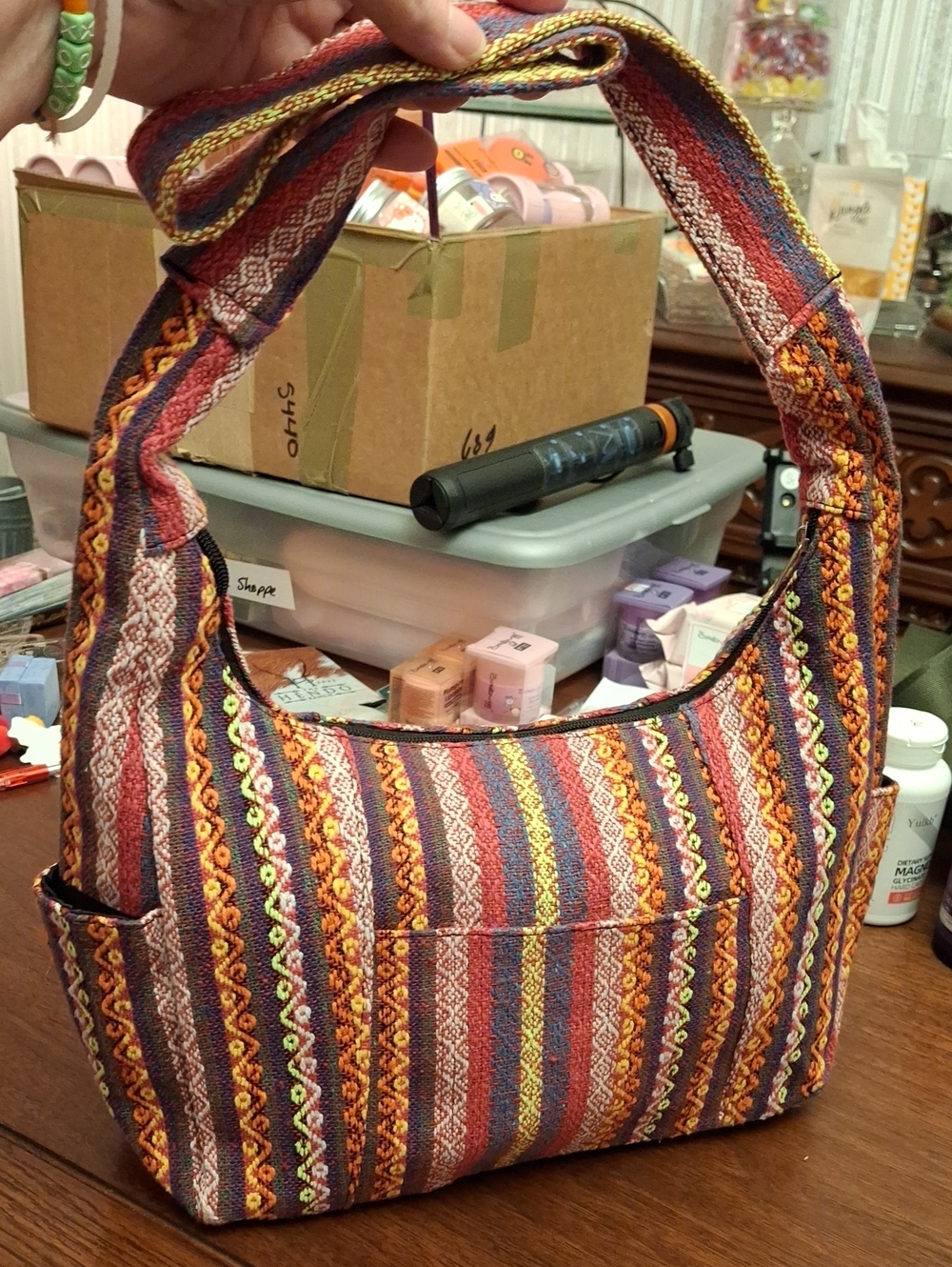 Desigual Bohemian Striped Fabric Hobo Bag - Preloved  Multicolor - Picture 3 of 15